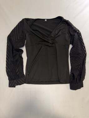 SHEIN LUNE Black Contrast Mesh Lantern Sleeve Surplice Neck Top